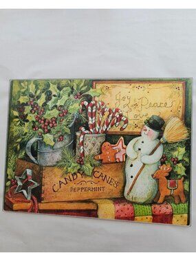 Susan Winget Snowman Glass Cutting Board 15" Christmas Happy Holiday charcuterie